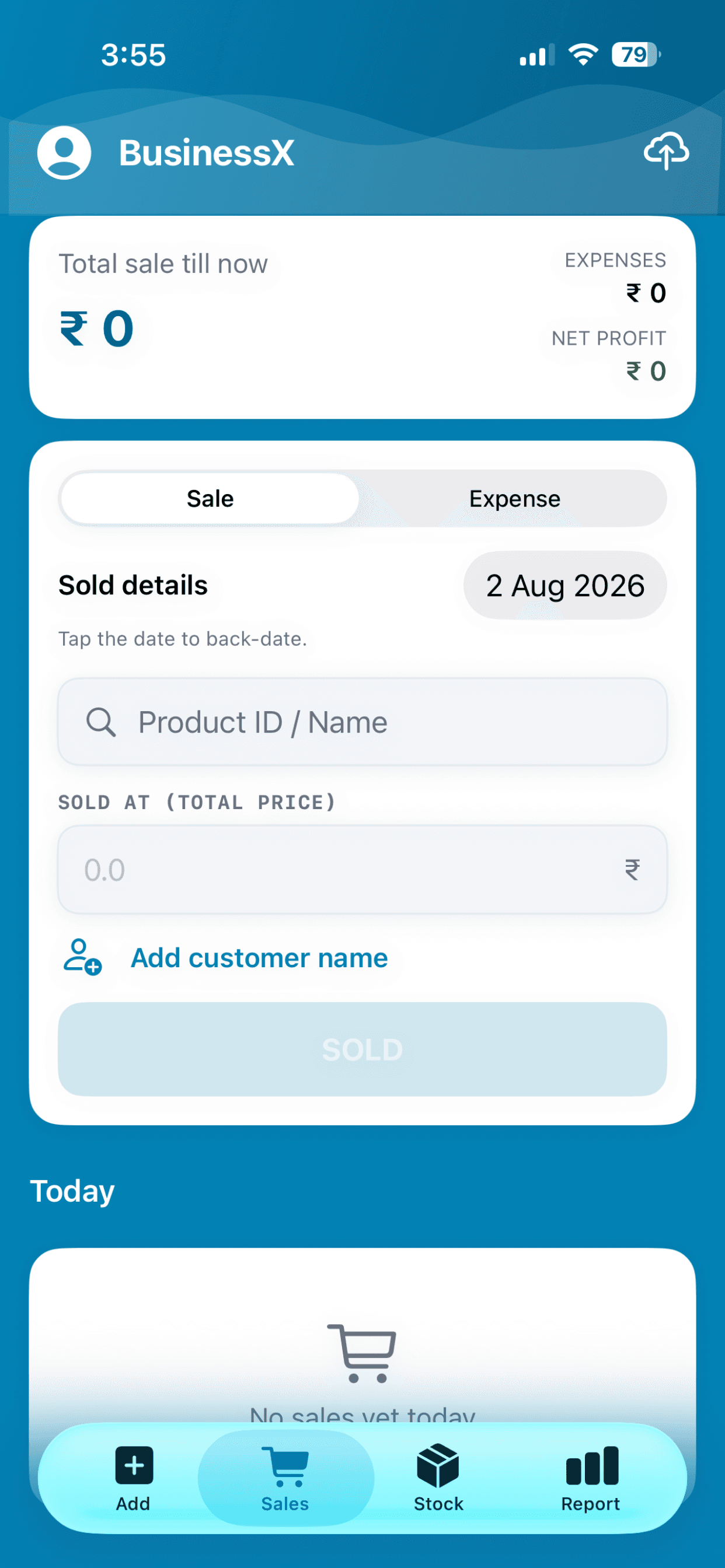 BusinessX sales screen
